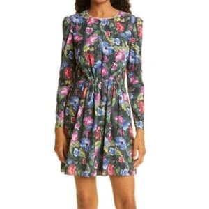 SALONI Simone Floral Long Sleeve Dress In Forest Peony